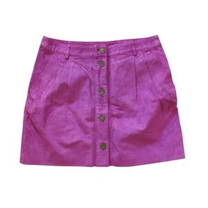 Matthew Williamson Macys Magenta Pink Suede Mini Skirt 8 Leather Buttons Flaw